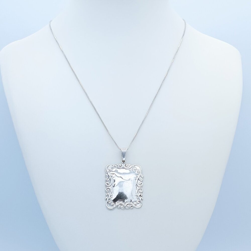 Vintage Sterling Silver Repousse Art Nouveau Pendant Necklace